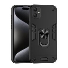 Per Samsung Galaxy A06 5G Custodia antiurto in metallo con supporto ad anello per telefono (nero)
