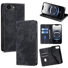 Per iPhone 16e Custodia per telefono in pelle magnetica con spazzola antifurto RFID (nero)
