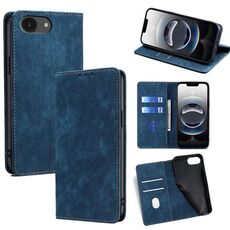 Per iPhone 16e Custodia per telefono in pelle magnetica con spazzola antifurto RFID (blu)