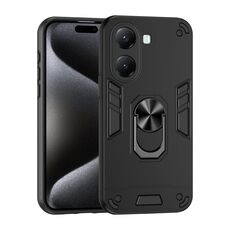 Per Xiaomi Poco X7 Pro Custodia antiurto in metallo con supporto ad anello per telefono (nero)