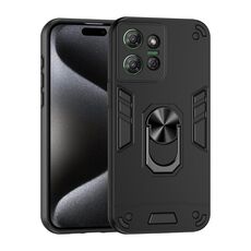 Per Motorola Moto G Power 2025 Custodia antiurto in metallo con supporto ad anello per telefono (nero)
