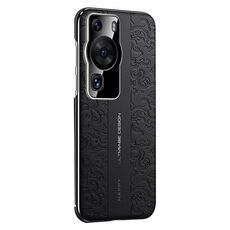 Per Huawei P60 Pro Custodia per telefono cellulare in pelle liscia con motivo a drago cloud (nero)
