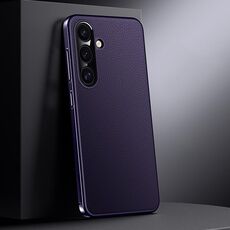 Per Samsung Galaxy S24 5G Custodia per telefono in vera pelle per PC (viola scuro)