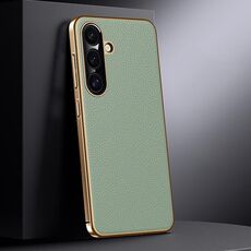 Per Samsung Galaxy S24+ 5G Custodia per telefono in vera pelle per PC (verde)