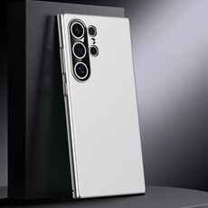 Per Samsung Galaxy S24 Ultra 5G Custodia per telefono in vera pelle per PC (bianca)