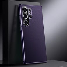 Per Samsung Galaxy S24 Ultra 5G Custodia per telefono in vera pelle per PC (viola scuro)