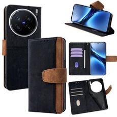 Per vivo X200 Pro Custodia per telefono con cuciture colorate in pelle e blocco RFID (nero)