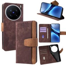 Per vivo X200 Pro Custodia per telefono in pelle con cuciture colorate e protezione RFID (marrone)