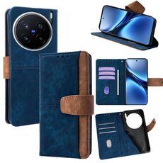 Per vivo X200 Pro Custodia per telefono con cuciture colorate in pelle e blocco RFID (blu)