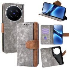Per vivo X200 Pro Custodia per telefono in pelle con cuciture colorate e blocco RFID (grigio)