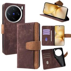 Per vivo X200 Pro mini Custodia per telefono in pelle con cuciture colorate e protezione RFID (marrone)