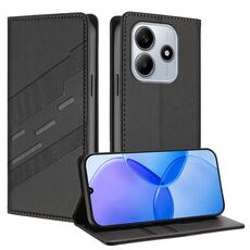 Custodia in pelle retrò con portafoglio multifunzionale in rilievo per Redmi Note 14 5G (nera)