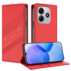 Custodia per telefono in pelle retrò con portafoglio multifunzionale in rilievo per Redmi Note 14 5G (rossa)