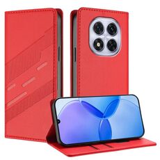 Custodia in pelle retrò con portafoglio multifunzionale in rilievo per Redmi Note 14 Pro 4G (rossa)