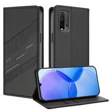 Custodia per telefono in pelle retrò con portafoglio multifunzionale in rilievo per Redmi 9T (nera)