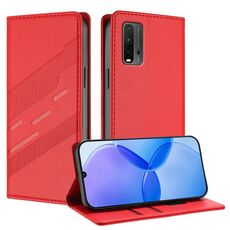 Custodia per telefono in pelle retrò con portafoglio multifunzionale in rilievo per Redmi 9T (rossa)