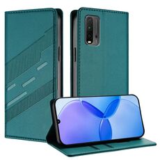 Custodia per telefono in pelle retrò con portafoglio multifunzionale in rilievo per Redmi 9T (verde scuro)