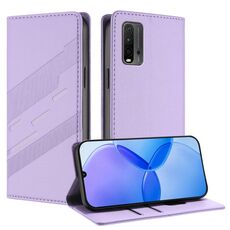 Custodia per telefono in pelle retrò con portafoglio multifunzionale in rilievo per Redmi 9T (viola chiaro)