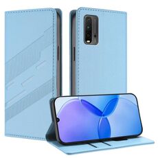 Custodia per telefono in pelle retrò con portafoglio multifunzionale in rilievo per Redmi 9T (blu chiaro)