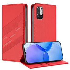 Custodia per telefono in pelle retrò con portafoglio multifunzionale in rilievo per Redmi 10 4G (rosso)