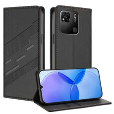Custodia per telefono in pelle retrò con portafoglio multifunzionale in rilievo per Redmi 10A / 9C (nera)
