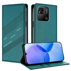 Custodia in pelle retrò con portafoglio multifunzionale in rilievo per Redmi 10A / 9C (verde scuro)