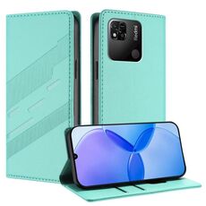 Custodia in pelle retrò con portafoglio multifunzionale in rilievo per Redmi 10A / 9C (verde menta)