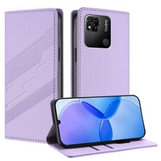 Custodia per telefono in pelle retrò con portafoglio multifunzionale in rilievo per Redmi 10A / 9C (viola chiaro)