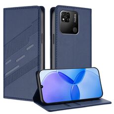 Custodia per telefono in pelle retrò con portafoglio multifunzionale in rilievo per Redmi 10A / 9C (blu scuro)