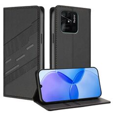 Per Redmi 10C Custodia per telefono in pelle retrò con portafoglio multifunzionale in rilievo (nero)