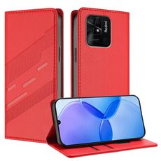 Custodia per telefono in pelle retrò con portafoglio multifunzionale in rilievo per Redmi 10C (rossa)