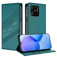 Custodia in pelle retrò con portafoglio multifunzionale in rilievo per Redmi 10C (verde scuro)