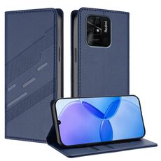 Custodia in pelle retrò con portafoglio multifunzionale in rilievo per Redmi 10C (blu scuro)