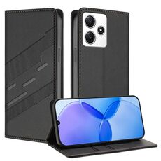 Custodia per telefono in pelle retrò con portafoglio multifunzionale in rilievo per Redmi 12 (nera)