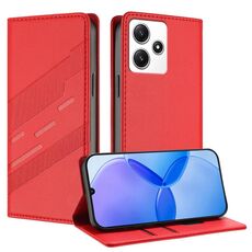 Custodia per telefono in pelle retrò con portafoglio multifunzionale in rilievo per Redmi 12 (rosso)