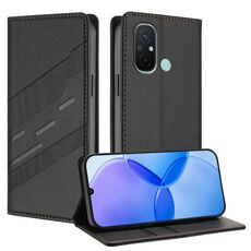 Custodia per telefono in pelle retrò con portafoglio multifunzionale in rilievo per Redmi 12C (nera)