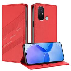 Custodia per telefono in pelle retrò con portafoglio multifunzionale in rilievo per Redmi 12C (rossa)