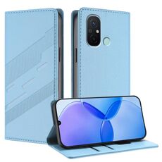 Per Redmi 12C Custodia per telefono in pelle retrò con portafoglio multifunzionale in rilievo (azzurro chiaro)