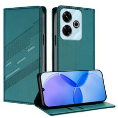 Custodia in pelle retrò con portafoglio multifunzionale in rilievo per Redmi 13 4G (verde scuro)