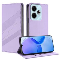 Custodia in pelle retrò con portafoglio multifunzionale in rilievo per Redmi 13 4G (viola chiaro)