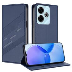 Custodia in pelle retrò con portafoglio multifunzionale in rilievo per Redmi 13 4G (blu scuro)