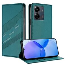 Custodia in pelle retrò con portafoglio multifunzionale in rilievo per Redmi 13C (verde scuro)