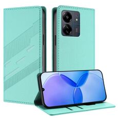 Custodia in pelle retrò con portafoglio multifunzionale in rilievo per Redmi 13C (verde menta)