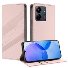 Per Redmi 13C Custodia per telefono in pelle retrò con portafoglio multifunzionale in rilievo (rosa)
