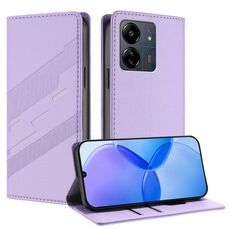 Custodia per telefono in pelle retrò con portafoglio multifunzionale in rilievo per Redmi 13C (viola chiaro)