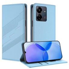 Custodia per telefono in pelle retrò con portafoglio multifunzionale in rilievo per Redmi 13C (blu chiaro)