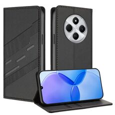 Custodia per telefono in pelle retrò con portafoglio multifunzionale in rilievo per Redmi 14C (nera)