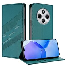 Custodia in pelle retrò con portafoglio multifunzionale in rilievo per Redmi 14C (verde scuro)