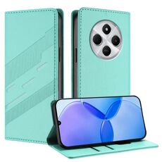Custodia per telefono in pelle retrò con portafoglio multifunzionale in rilievo per Redmi 14C (verde menta)