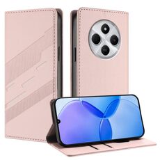 Custodia per telefono in pelle retrò con portafoglio multifunzionale in rilievo per Redmi 14C (rosa)